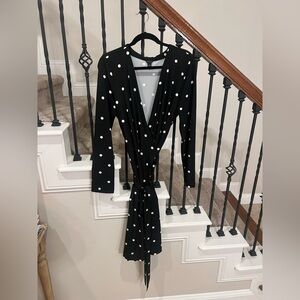 NWOT Ann Taylor Black Wrap Dress with Polka Dots